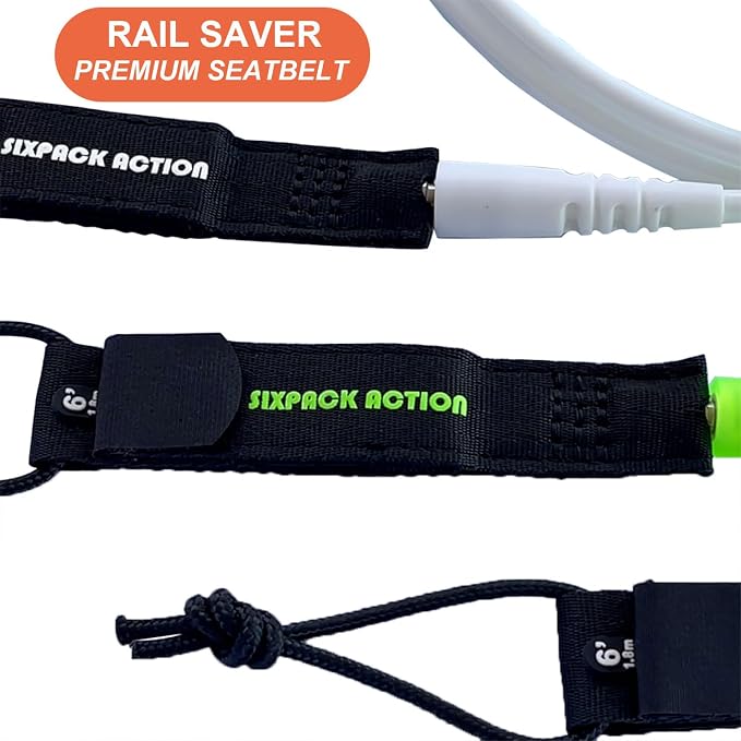 SIXPACK ACTION Pioneering Surf Leash, 5ft/6ft/7ft/8ft/9ft Comp Pro Surfboard Leash with 360-Degree Integral Molding Cuff Providing Maximum Durability, Flexibility and Comfort