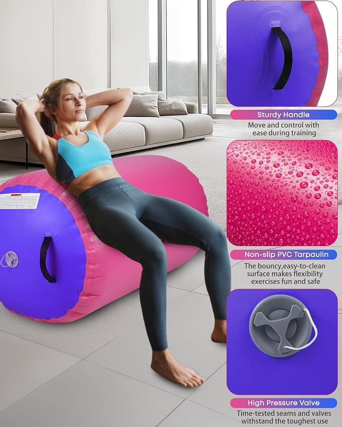 Air Barrel - Air Roller Gymnastics Barrel for Back Handspring Trainer, Air Tumble Mat with Pump for Gym Training/Yoga Balance Exercise/Cheerleading/Home and Outdoor Use
