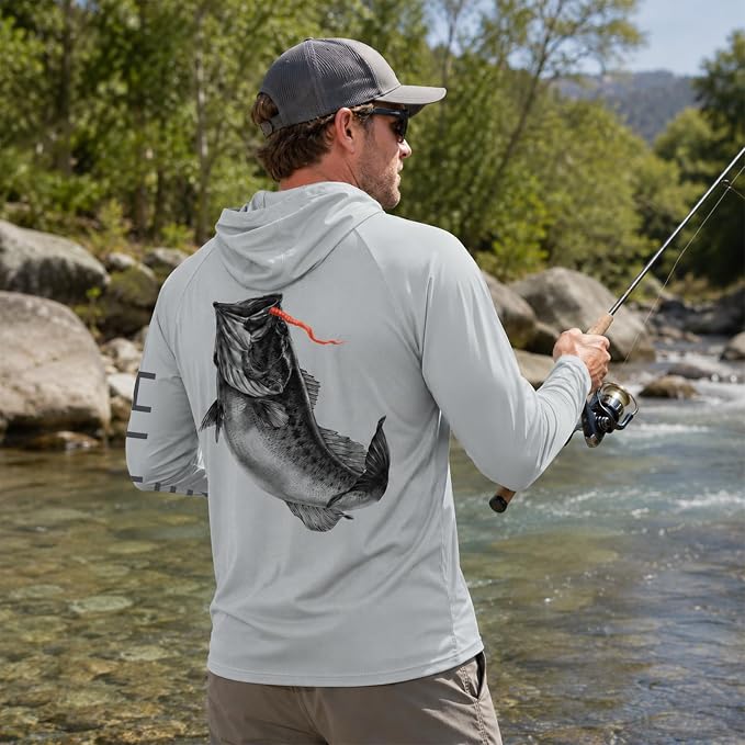 Palmyth Men's Fishing Hoodie Shirt UPF 50+ Quick-Dry Breathable Long Sleeve | Long Sleeve Fishing Shirt, UPF 50+ Sun Protection, Quick-Dry Fabric, Breathable Mesh Back, Built-in Face Mask, 4-way Stretch