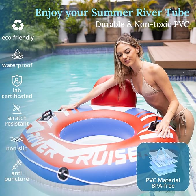 River Tubes for Floating Heavy Duty Inflatable Floating Lounger Premium River Water Rafts Pool Float with Cup Holder Above Lake for Adults