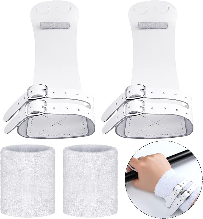 Chivao Genuine Leather Gymnastics Grips Wristbands Sets Double Buckle Athletic Gymnastics Hand Grips for Woman Youth Bar Palm Protection and Wrist Support Sports for Weightlifting Tennis and Exercise