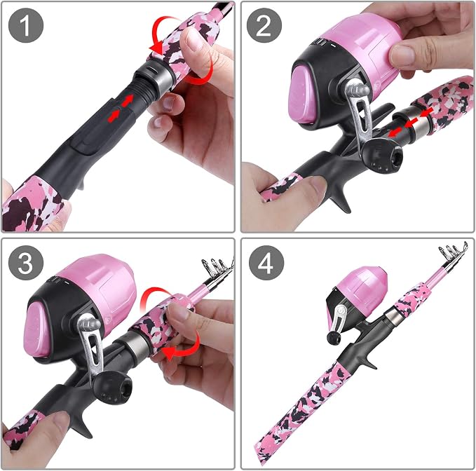 ODDSPRO Kids Fishing Pole - Portable Telescopic Kids Fishing Rod and Reel Combo Kit - with Spincast Fishing Reel Tackle Box for Girls, Youth