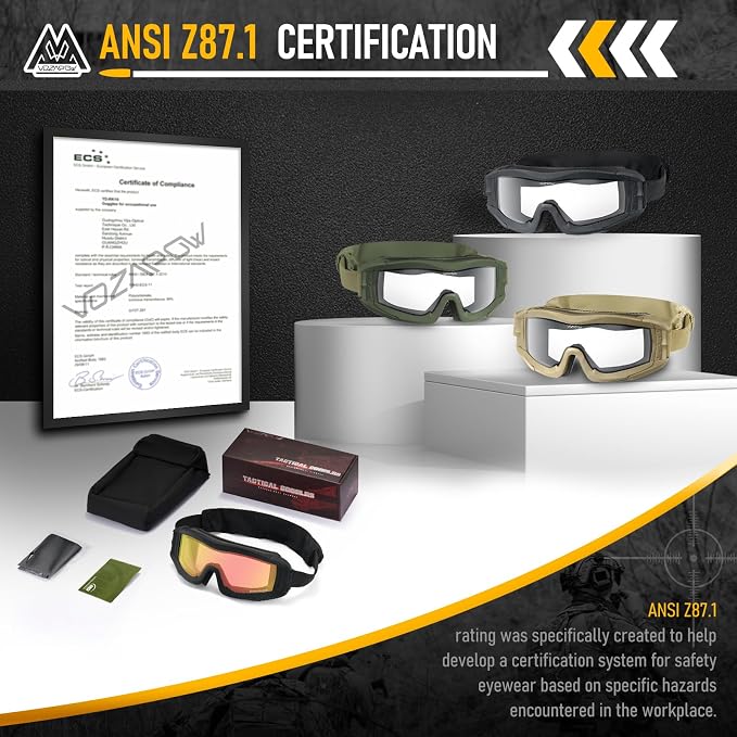 Airsoft Goggles Anti Fog with ANSI Z87.1 Certified, Safety Goggles Impact Resistant, Tactical Shooting Glasses