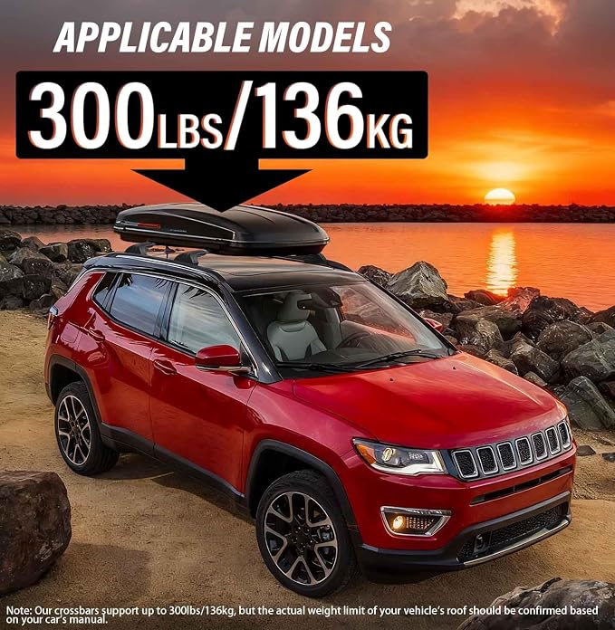 300lbs Roof Rack Cross Bars Compatible with Jeep Compass 2018-2026, Heavy Duty Aluminum Lockable Car Roof Rails Crossbar for Rooftop Cargo Luggage Kayak Canoe Bike Snowboard Black