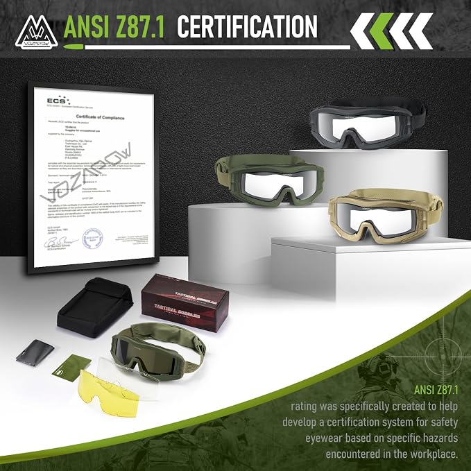 Airsoft Goggles Anti Fog with ANSI Z87.1 Certified, Safety Goggles Impact Resistant, Tactical Shooting Glasses