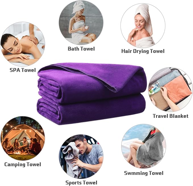 Mixweer 2 Pcs Oversized Bath Towels, 40 x 80 Inch Giant Microfiber Jumbo Bath Sheets Ultra Soft Bathroom Microfiber Quick Dry Absorbent Shower Towels for Spa Camping Beach (Dark Purple)