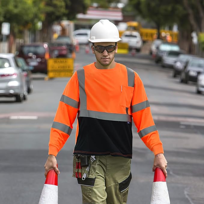 AYKRM Safety T Shirt Reflective High Visibility hi vis Long Sleeve T Shirt (XS-6XL)