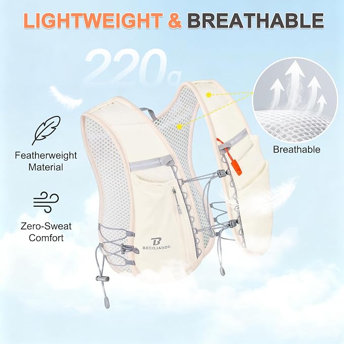 BECOJADDE 5L Running Vest for Women, Hydration Backpack Lightweight & Breathable for Trail Running, Marathon, Hiking, Cycling