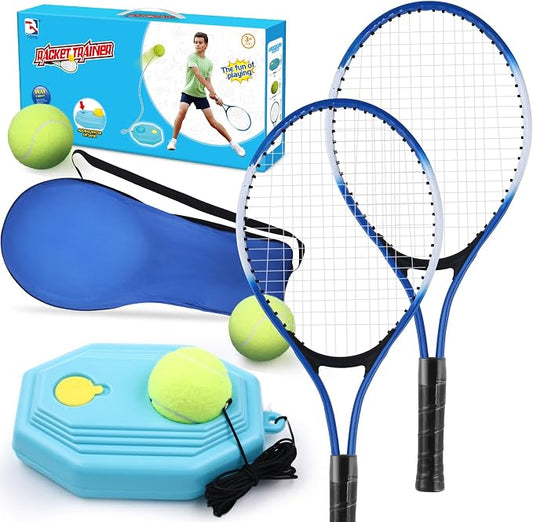 Kids Tennis Rackets Training Set - 7-in-1 Youth Tennis Racket Set, 2 pcs 19″ Rackets,1Tennis Trainer & 2Rebound Balls&1tennis Ball,Tennis Racquet Set for Beginners & Family Activities
