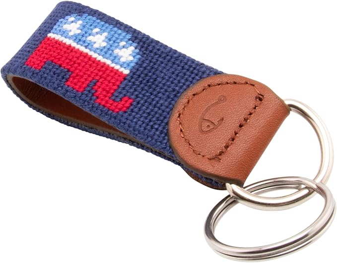 Leather Hand-Stitched Needlepoint Key Fob or Key Chain