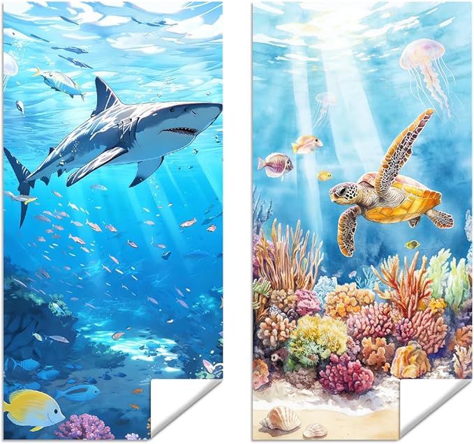 2 Pcs Microfiber Beach Towel Sand Free Quick Dry Oversized Lightweight Absorbent Sea Turtle Marine Life Design Pool Towels for Travel Swimming Yoga 71 x 32 Inches
