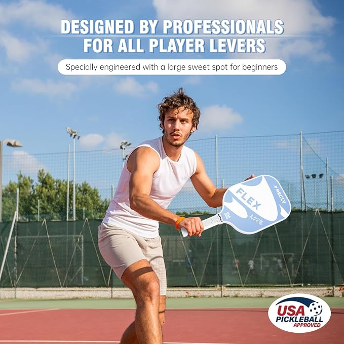 Recly Pickleball Paddles, Carbon Fiber Pickleball Paddle with UV Printed Finish & Sure-Grip Elongated Handle 14MM,USAPA Approved for Beginner and Professional Players