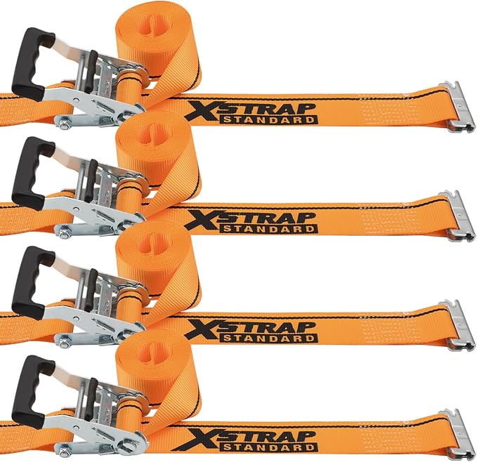 XSTRAP STANDARD 4 Pack E-Track Ratchet Straps 2" x16', 4400 LBS Break Strength Interior Van Solution Heavy Duty Tie Down Strap for Moving, Truck, Trailers, Motorcycles, Kayaks, Car Roof, Orange