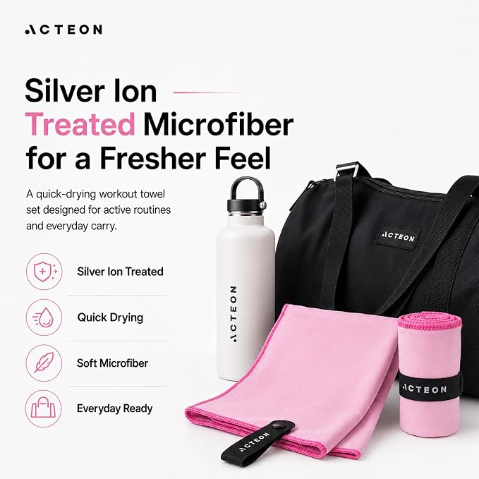 Acteon Microfiber Gym Towels 5 Pack Quick Dry, Silver ION Odor-Free, Super Absorbent Sweat Towels for Women, Workout, Yoga, Pilates, Tennis, Running, Swimming, Travel 16x30.5 Inch (Lavender Rose)