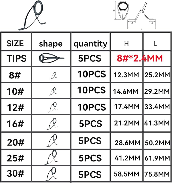 KW 55PCS Heavy Double Feet Fishing Surf Spinning Casting Saltwater Line Rod Replacement Guides Repair Kit with Epoxy Gule Set for Rod Building