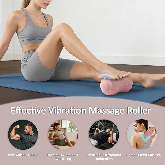 Silicone Vibrating Peanut Massage Ball Roller, Water Resistant Electric Double Lacrosse Massage Ball with 4 Intensities for Muscle Tightness, Deep Tissue Massager for Foot, Back, Hip (Pink)