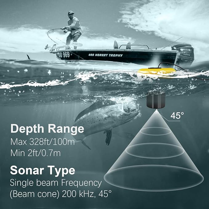 LUCKY Kayak Portable Fish Finder Transducer Handheld LCD Fishing Depth Finders Water Castable Boat Fish Sonar Boat Bank Ice Fishing FF168-T