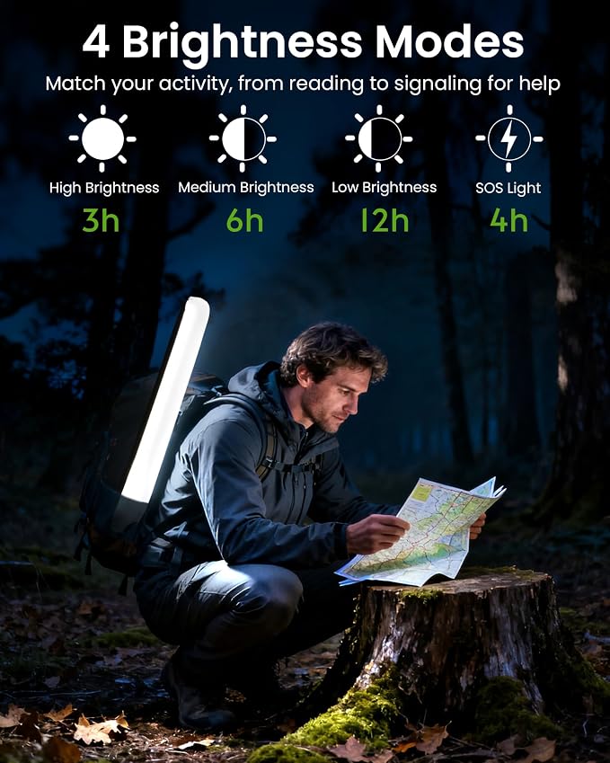 24" Inflatable Solar Camping Lantern,Magnetic LED Tube Light with USB-C 2000mAh Phone Charger,IP66 Waterproof TPU Tent Light for Hurricane Emergency,Backpacking & Off-Grid Survival (Black)