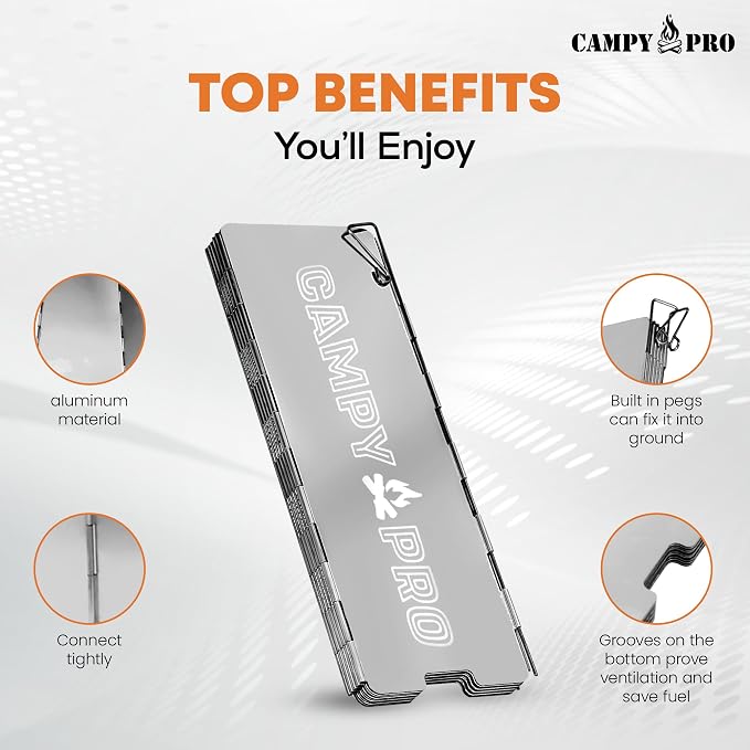 Silver Camping Stove Windscreen, 12-Plates Premium Aluminum Wind Guard Shield, Foldable Portable Design with Storage Box, Heavy-Duty, Butane Burner Windshield for Outdoor Cooking