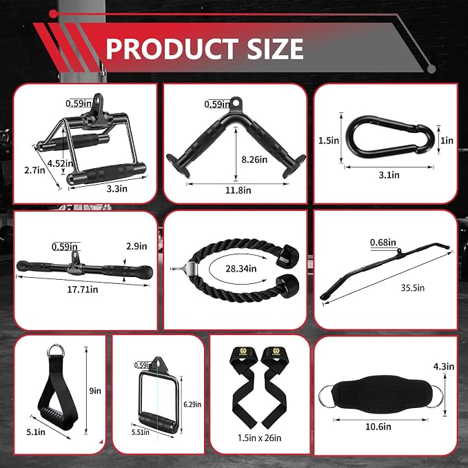 LAT Bar Cable Attachment with Rubber Handgrips, Deluxe Heavy Duty Solid Curl Bar Revolving Hanger Home Gym Cable Attachments (Black 35.5 inch Set)