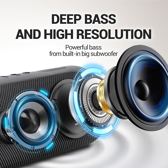 Wireless Waterproof Bluetooth Speaker - Portable Speaker Loud with Built-in Subwoofer and Tweeter, Extra Bass, Stereo Sound, IP67, Colorful Lights for Party, Outdoor, Camping - Black | Extra Bass, Stereo Sound, IP67 Waterproof and Dustproof, Colorful L...