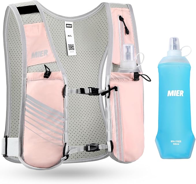 MIER Running Vest for Women Men, Lightweight Breathable Hydration Vest with 500ml Soft Flask Reflective Hydration Backpack for Marathon Cycling Hiking Jogging
