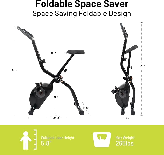 ATIVAFIT 5-in-1 Foldable Exercise Bike for Home, Upright & Recumbent Indoor Bike with 16-Level Magnetic Resistance, Resistance Bands, Quiet Cardio, Adjustable Seat