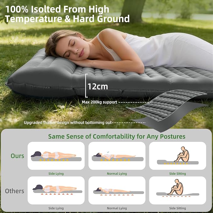 HiiPeak Ultralight Camping Sleeping Pad, 12cm Thickened Sleeping Mat with Pillow and Built-in Foot Pump,Inflatable Camping Air Mattress for Camping, Backpacking, Hiking, Tent Trap Traveling