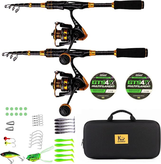 Telescoping Fishing Rod and Reel Combo with Spinning Reel, Travel Bag, Complete Starter Kit for Freshwater and Saltwater