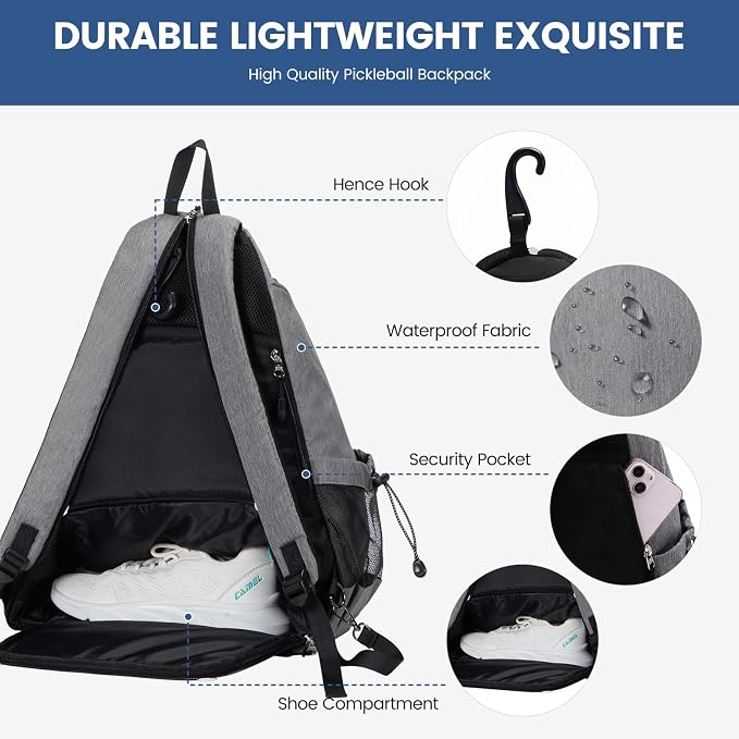 Sucipi Pickleball Bag - Men's & Women's Pickleball Backpack, Adjustable Sling Bag w/Fence Hook/Large Capacity/Safety Pocket