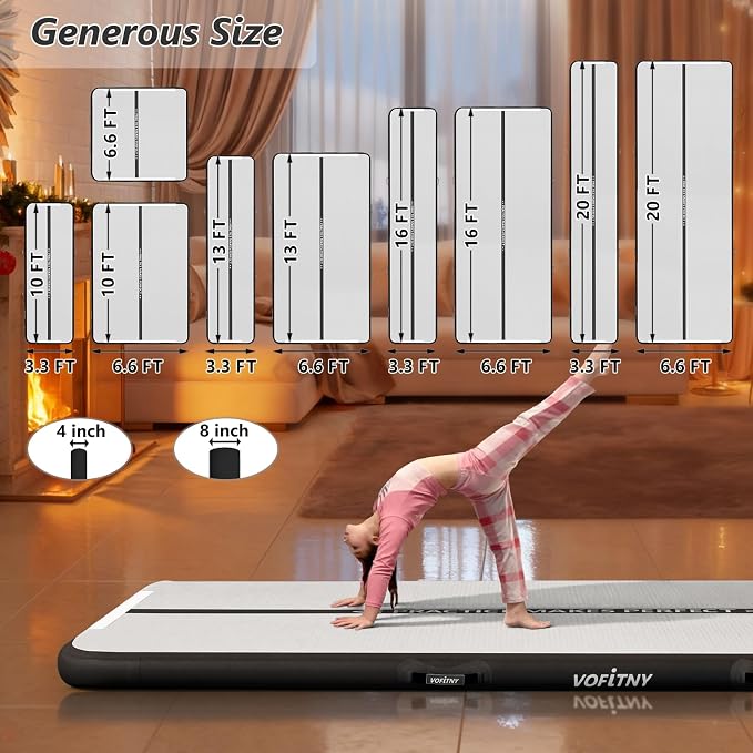 VOFiTNY All Purpose Gymnastics Mat 6.6/10/13/16/20 ft Sturdy Inflatable Tumble Track for Home/Gym