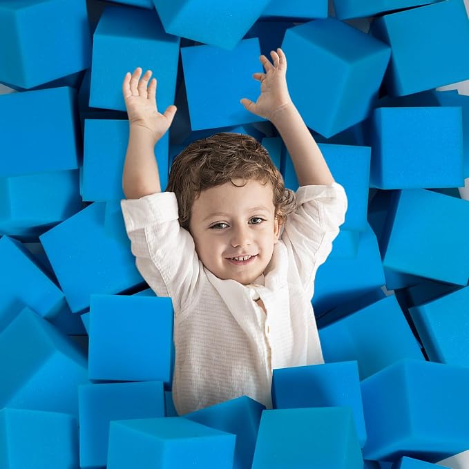 Foam Pit Cubes, 24 PCS 5 Inches Gymnastics Foam Blocks Trampoline Blocks, Multi-Sport Protective Padding for Freerunning, Trampoline, Parkour, Skate Parks & BMX - Dark Blue