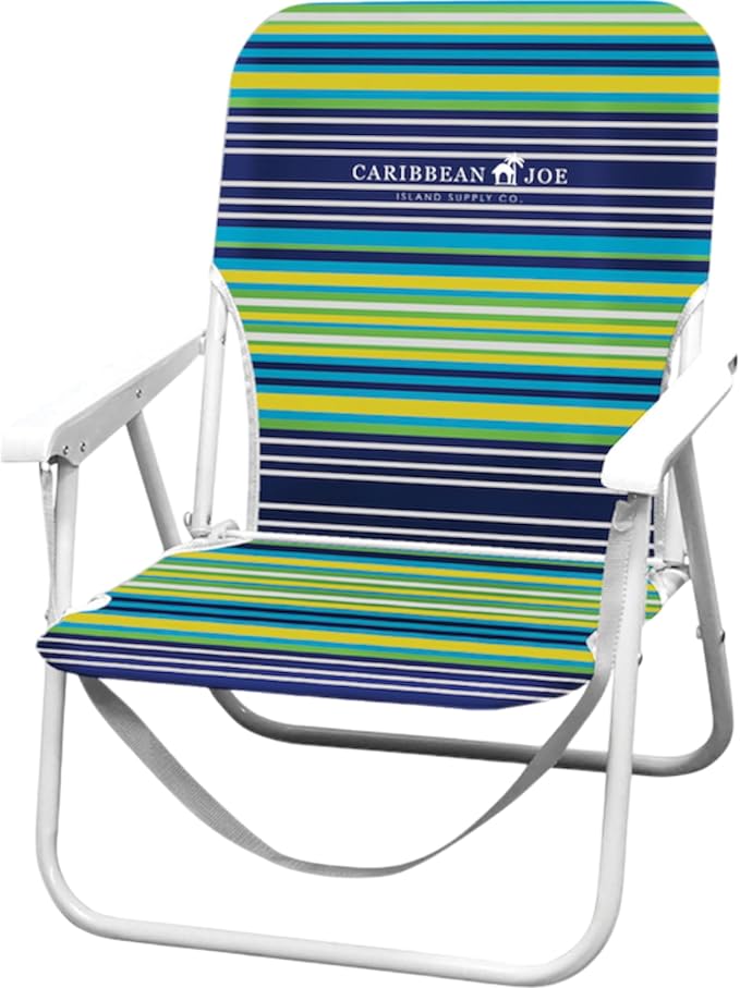 Caribbean Joe Folding Beach Chair, 1 Position Lightweight and Portable Foldable Outdoor Camping Chair with Carry Strap, Blue and Lime Stripe