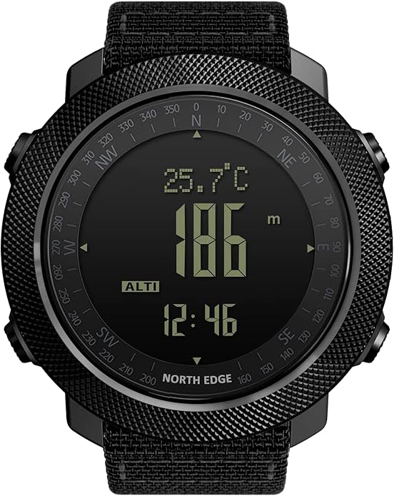 NORTH EDGE Apache Men’s Digital Tactical Watch, Outdoor Sports Watch with Compass, Altimeter, Barometer, Pedometer, Weather Trend, EL Backlight, 50M Water Resistant Hiking Watch