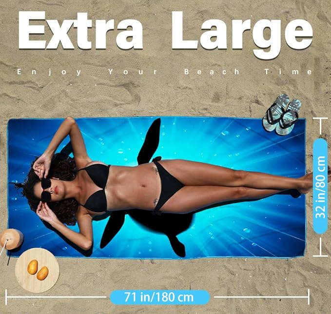 Widdonen Lightweight Thin Microfiber Beach Towel Sand Free Quick Dry Absorbent Compact Soft Pool Swim Travel Towels Extra Large Oversized Beach Accessories Packable Essentials Stuff Gifts for Adult