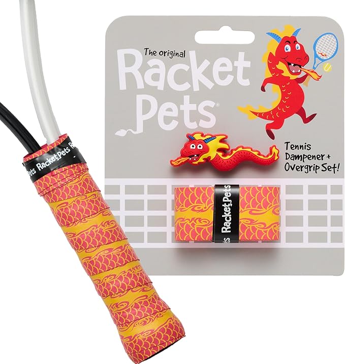 Racket Pets Kids Tennis Racket Dampener & Matching Overgrip Tape, Unicorn & Dragon