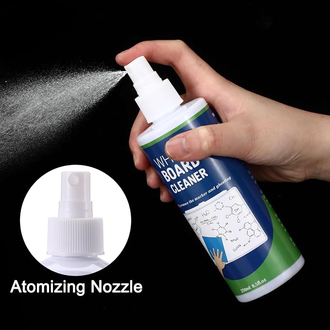 24 Pack White Board Cleaner Spray, 8.5oz Dry Erase Board Cleaner for Whiteboard, Removes Permanent Marker Stains, Non-toxic Cleaning Solution with 6 Cloths for School Office
