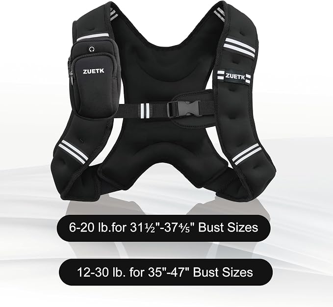 ZUETK Weighted Vest, 6lb/8lb/12lb/16lb/20lb/25lb/30lb Weight Vest with Reflective Stripe, Weighted Vest for Men Women Workout Equipment for Strength Training, Running, Jogging, Fitness, Weight Loss