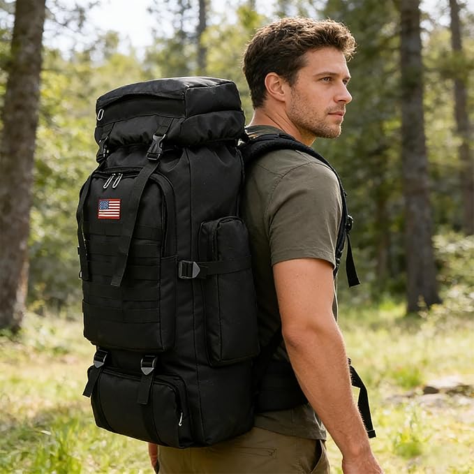 JUMAHE 80L 2-pack Hiking Backpack for Men with Sling Tactical Backpack - Rucksack Molle Military Tactical Waterproof Lightweight Camping Backpack 3 Day Assault Pack for Travel, Climbing, Backpacking
