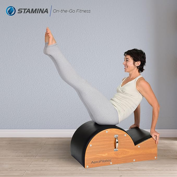 AeroPilates Stamina Products Posture Corrector Pilates Barrel with Upholstered Surface and Built In Handle for Strength Training, Wood and Black | Upholstered Surface and Built In Handle for Strength Training; Wood and