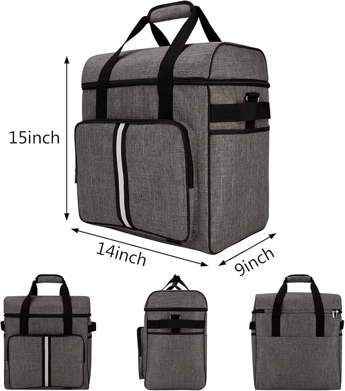 BAGLHER Heavy Duty Kitchen Mixer Cover for 4.5-5 Quart Stand Mixers, 2-in-1 Shoulder & Hand Carrying Case with Accessory Pockets (14”x9”x15”, Grey)