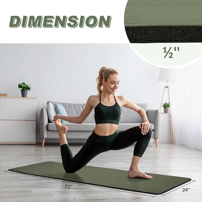 Signature Fitness Extra Thick High-Density Foam Yoga Mat – Multiple Thicknesses (1/2" & 1") / Multiple Colors – Double-Sided Non-Slip Surface – with Carrying Strap for Pilates, Yoga & Home Workouts