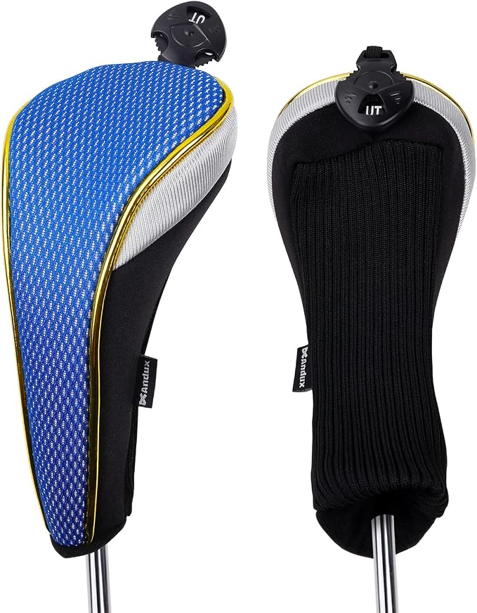 Andux 4Pcs/Set Gold Golf Hybrids Club Head Covers with Dial No. Tag MT/HY12