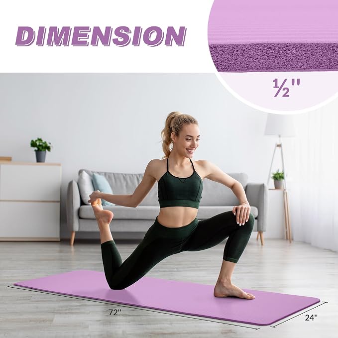 Signature Fitness Extra Thick High-Density Foam Yoga Mat – Multiple Thicknesses (1/2" & 1") / Multiple Colors – Double-Sided Non-Slip Surface – with Carrying Strap for Pilates, Yoga & Home Workouts