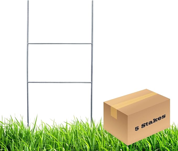 5 Pack H Frame Wire Stakes 20 x10 inch 9 Gauge Galvanized Wire -Yard Sign Stakes Fit for 4mm, 5mm Corrugated Signs, Heavy Duty Metal Step Stakes