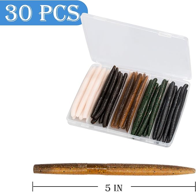 4"/5" Senko Worms Kit, Salt Impregnated Soft Plastic Lures | 30/50/78/100 Wacky Worms for Bass Fishing, Freshwater & Saltwater Applications,Artificial fishing bait