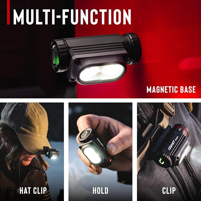 Coast WPH20R 2000 Lumen IP67 Waterproof USB-C Rechargeable+ Headlamp with SPOT and Flood Beams, Pocket and Hat Clip, 6 Lightmodes