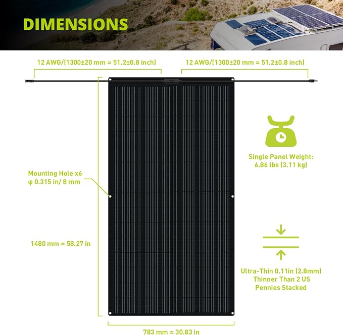 Newpowa Solar Panels 220 Watt 12V, Flexible Solar Panel 220W, 250° Ultra Thin Ultra Lightweight Off-Grid Charger for Marine RV Cabin Van Car Curve Surfaces