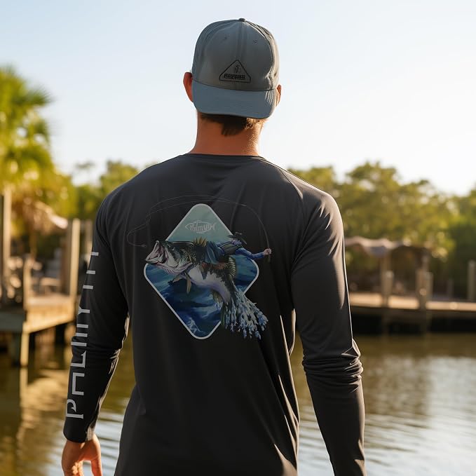 Palmyth Fishing Shirts for Men Long Sleeve UPF 50+ T Shirt Sun Protection | Quick Dry, Sun Protection, Myth-Cool Fabric, Fish Print, Moisture Wicking, Stretchy, Breathable, Fishing,Boating,Outdoor Wear
