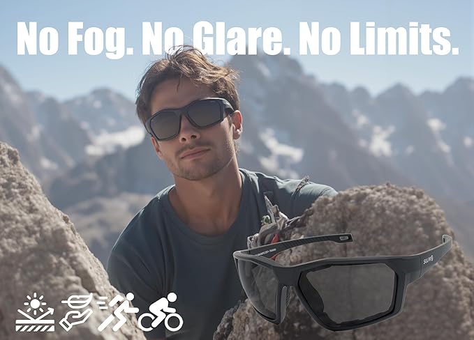 ANSI Z87.1+ Safety Sunglasses, Impact Resistant with EVA Foam, Anti-Fog Windproof for MTB, Cycling, Shooting, Work